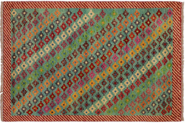 handmade Geometric Balouchi Blue Red Hand Knotted RECTANGLE 100% WOOL area rug 3' x 5'